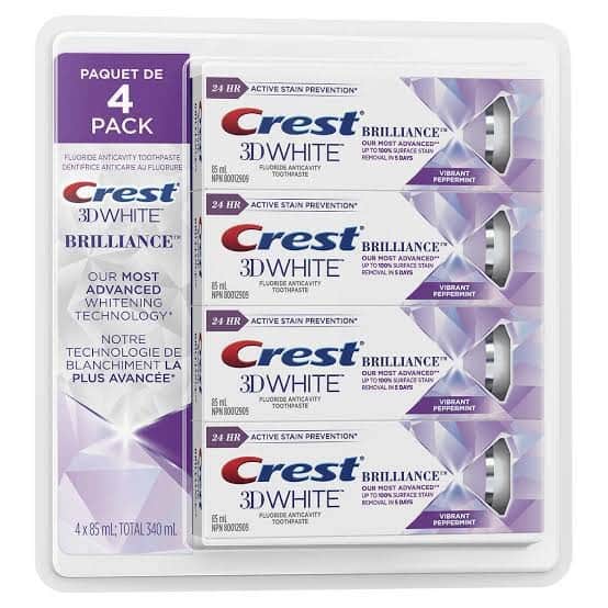 Crest 3D White Brillance Toothpaste Vibrant peppermint 85ml, 4 Count