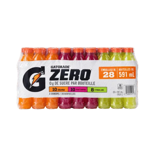 Gatorade Zero, Orange, Fruit Sauvage, Citron-Lime, 591ml, 28 Bottles