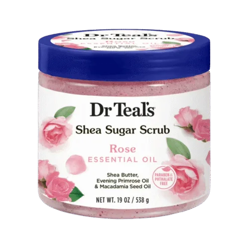 Dr Teal's Shea Sugar Scrub Rose Essential Oil Shea Butter Evening Primrose Macadamia – 538g