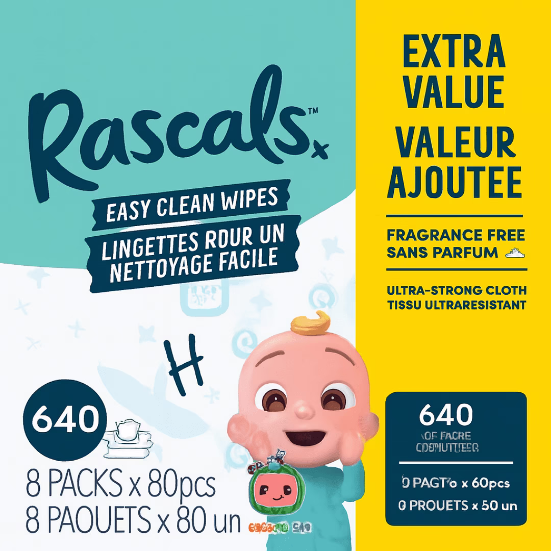 Rascals Easy Clean Wipes — 640 Count, Unisex