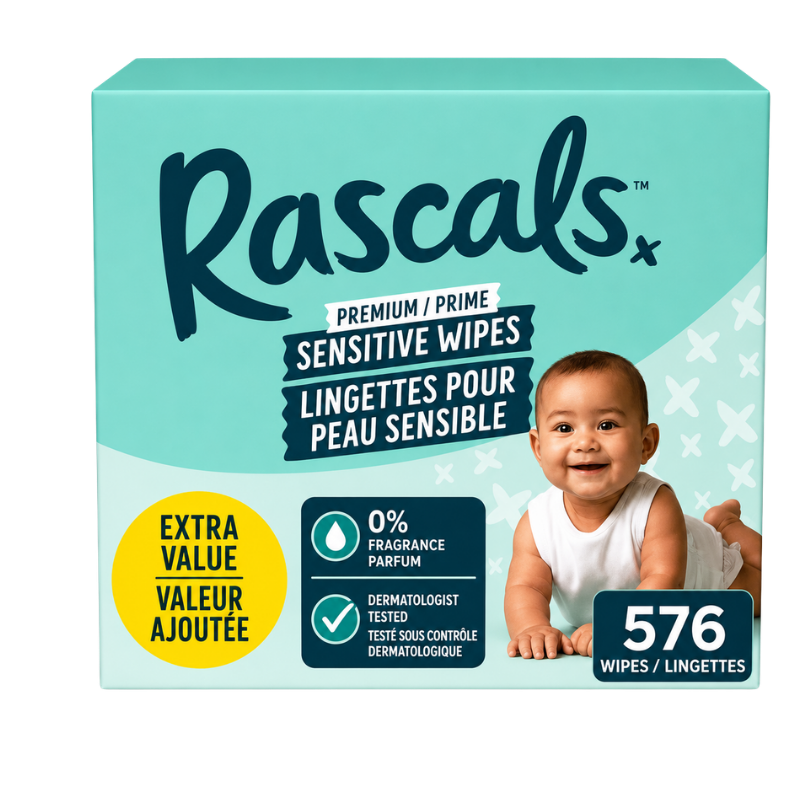 Rascals Premium Sensitive Wipes 576 Count