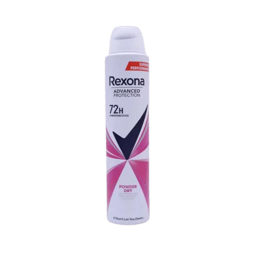Rexona Powder Dry Anti-Perspirant Deodorant Spray 200ml Rexona Powder Dry Anti-Perspirant Spray provides up to 72 hours of protection against sweat and body odor. It features MotionSense microcapsules that activate with movement, releasing a refreshing powdery scent throughout the day. The invisible formula helps reduce white marks on clothing, keeping you fresh and confident. Key Benefits 72-hour sweat and odor protection MotionSense technology for movement-activated freshness Soft powder dry scent for a clean, airy feel Invisible finish to reduce marks on clothes How to Use Shake well. Hold can 15 cm from underarm and spray evenly. Allow to dry before dressing. Do not apply to broken or irritated skin. Who Should Use It Ideal for women seeking long-lasting freshness and odor control. Suitable for daily use, especially in warm or active environments.