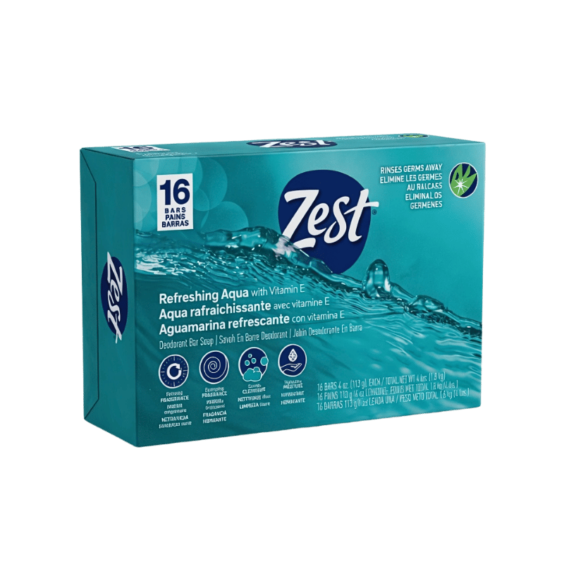 Zest Refreshing Aqua Deodorant Bar Soap – 16 Bars Pack