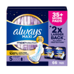 Always Maxi Max Protection Extra Heavy Overnight Pads – 66 Count