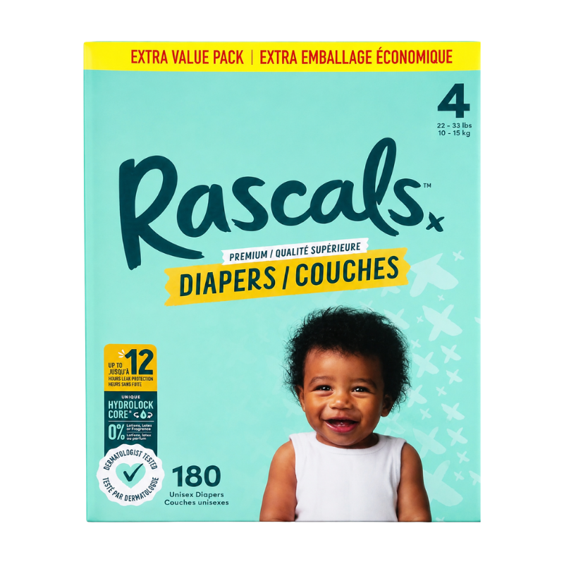 Rascals Premium Diapers Size 4 – 180 Counts