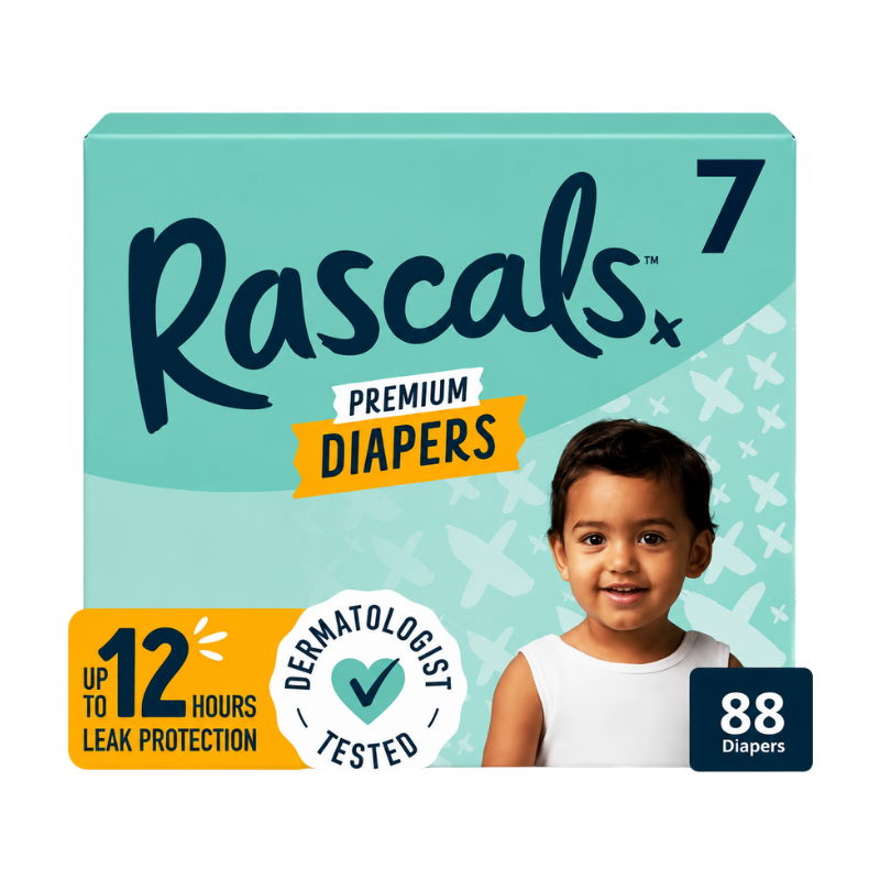 Rascals Premium Diapers Size 7 – 88 Count
